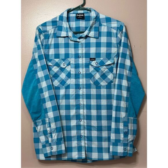 NRS Long-Sleeve Guide Checkered Silkweight Lightweight Button Up Shirt Women's L - Picture 3 of 12